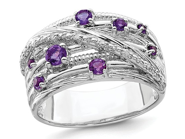 Purple Amethyst Ring Band 2/5 Carat (ctw) in Sterling Silver - 8