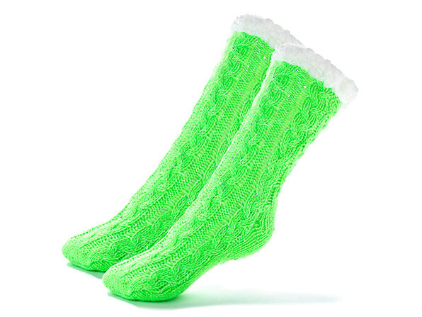 Extra Thick Winter Slipper Socks with Non-Slip Grip  - Green - Product Image