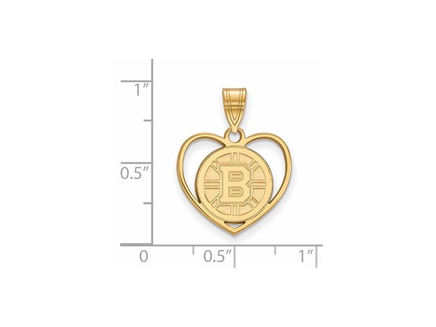 SS 14k Yellow Gold Plated NHL Boston Bruins Heart Pendant