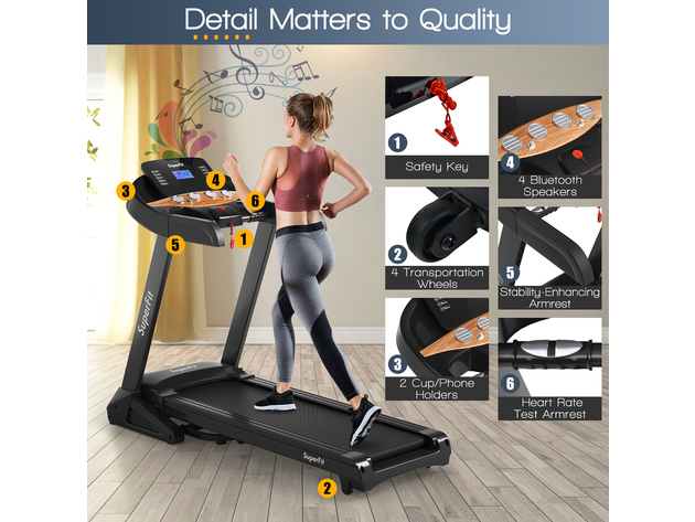 Superfit 3.75HP Electric Folding Treadmill W/Auto Incline 12 Program APP Control 