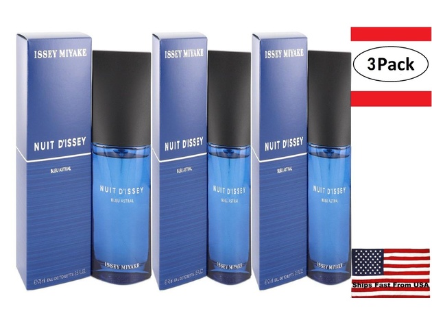 3 Pack Nuit D'issey Bleu Astral by Issey Miyake Eau De Toilette Spray 2.5 oz  for Men