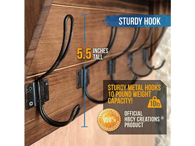 HBCY Wall Mounted Coat Rack 24" Entryway Shelf with 5 Hooks, 1-Rustic Brown (Refurbished, No Retail Box)