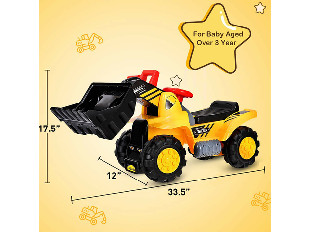 Costway Kids Toddler Ride On Excavator Digger Truck Scooter w/ Sound & Seat Storage Toy - Yellow