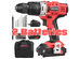 18V Cordless Drill Driver Impact Tool Kit 1/2'' Chuck 2000mAh Li-Ion w/ LED Light - Red + Black