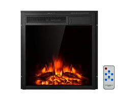 Costway 22.5'' Electric Fireplace Insert Freestanding & Recessed Heater Log Flame Remote - Black