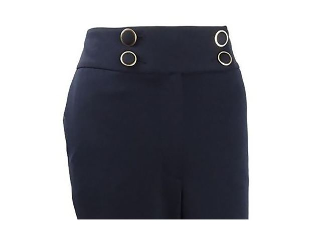 Calvin Klein Women's Petite High-Rise Buttoned-Waist Dress Pants Blue Size 2