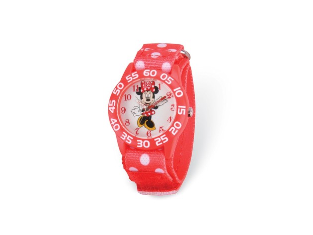 Disney Girls Minnie Mouse Acrylic Case Red Velcro Time Teacher Watch