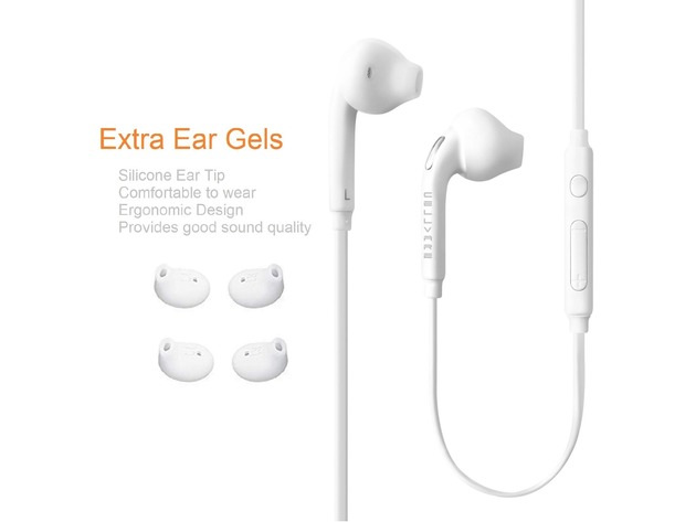 Stereo Headset Universal 3.5 mm with Mic-Volume & Extra Ear Gels for Samsung Galaxy S7,S6, S5/Note 3/S4/S3/S2 - White