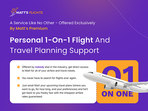 Matt's Flights Premium Plan (1 -Yr Subscription) - Save up to 90% on Domestic & International flights