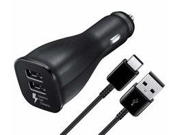 Adpative Fast Car w/USB-C Cable for Samsung Galaxy S9, S8, Note 8 & Type C Devices like LG G5 - Black
