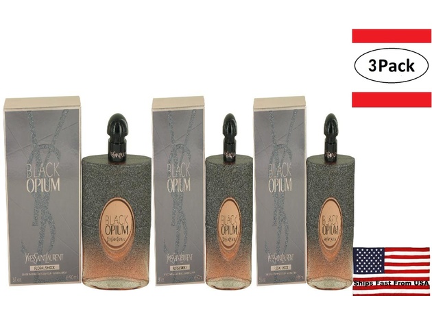 3 Pack Black Opium Floral Shock by Yves Saint Laurent Eau De Parfum Spray 3 oz for Women