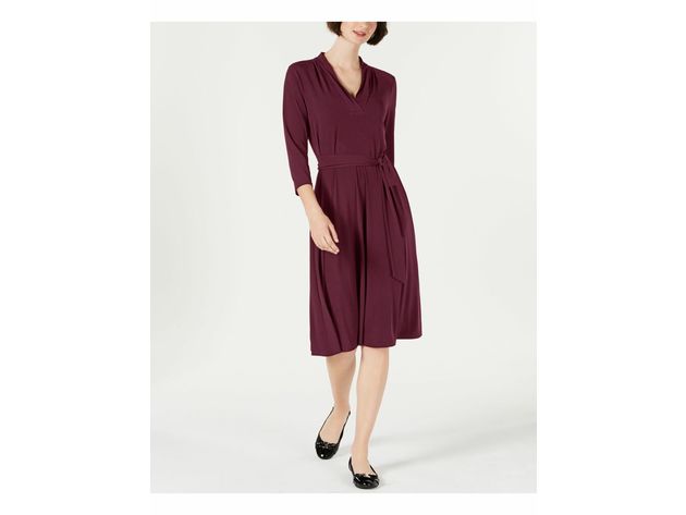 Charter Club Women's Petite Solid Midi Dress Wine Size 44