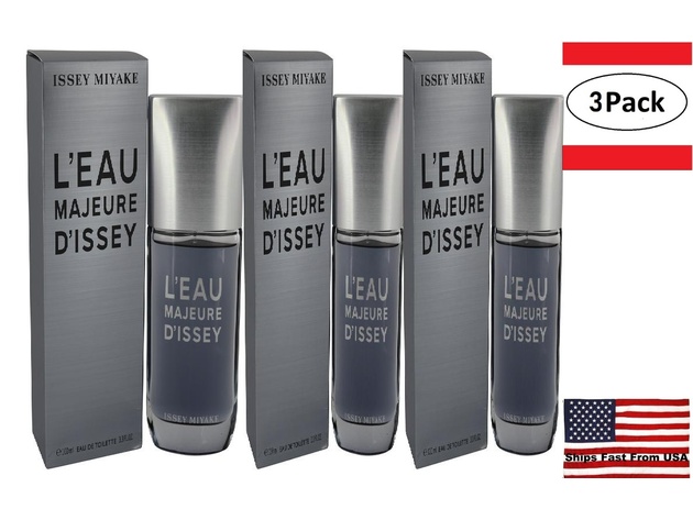 3 Pack L eau Majeure D issey by Issey Miyake Eau De Toilette Spray 3.3 oz for Men