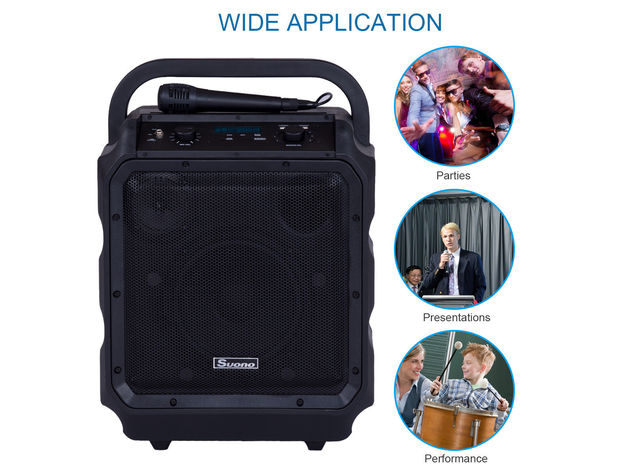 Suono Portable 8" PA System Rechargeable Battery 300W RMS Power Active Speaker - Black