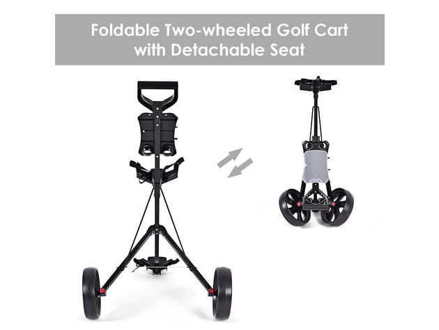 Costway Folding 2 Wheel Push Pull Golf Club Cart Trolley Swivel w/Scoreboard Lightweight - Black