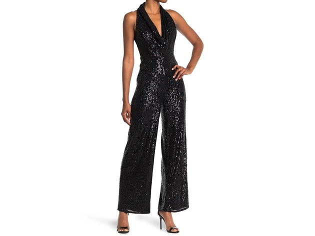 Rachel Rachel Roy Women's Kelly Sequined Cowlneck Jumpsuit Black Size 8