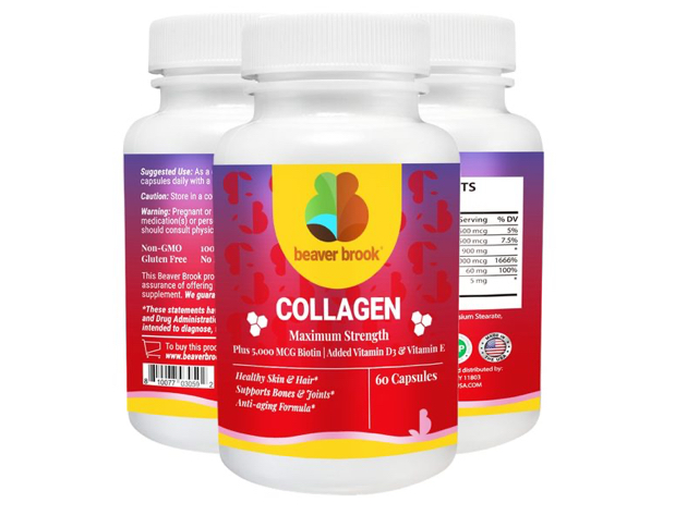 Beaver Brook Collagen Anti-Aging Formula 900mg + 5000 mcg Biotin - 60 Capsules - 2 Pack
