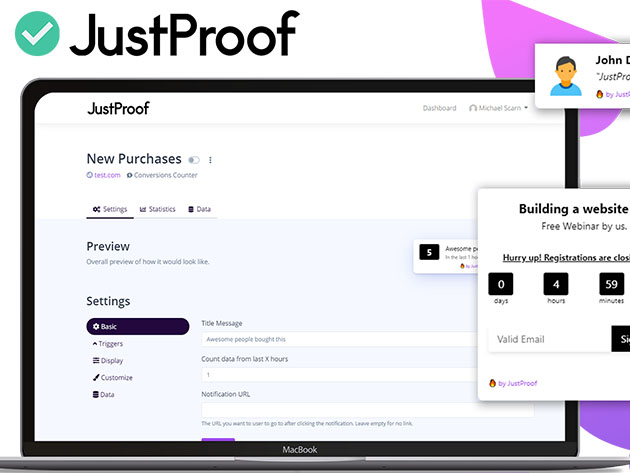 JustProof Social Proof Notifier Startup Plan: 5-Yr Subscription