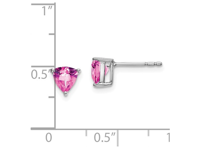 1.05 Carat (ctw) Lab Created Trillion Pink Sapphire Solitaire Earrings in 14K White Gold