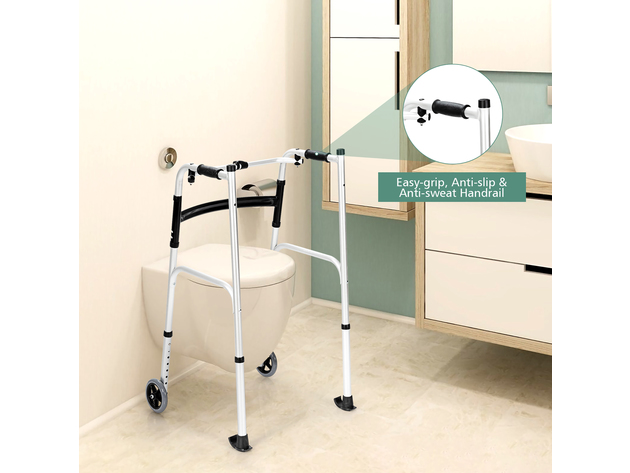 Costway Foldable Aluminum Alloy Walker Wheel Walking Frame W/ Seat & Armrest Pad - Silver