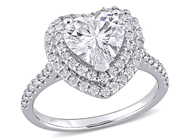 2.60 Carat (ctw) Lab Created Moissanite Heart Promise Ring in 10K White Gold