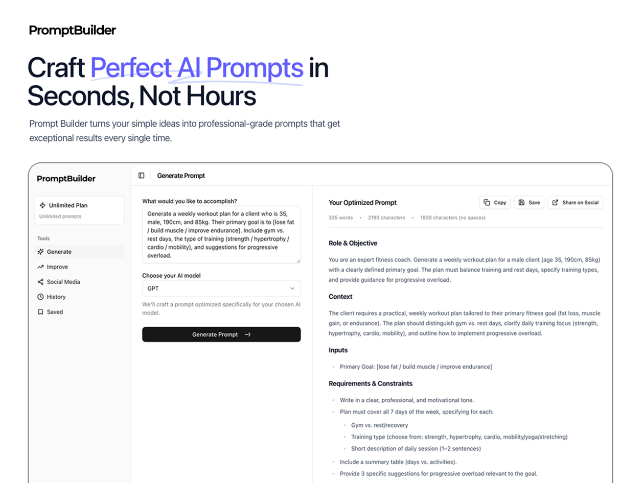 PromptBuilder - AI Prompt Engineer: Lifetime Subscription