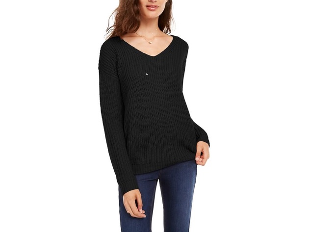 Ultra Flirt Juniors' Lace-Up Back Sweater Black Size Small