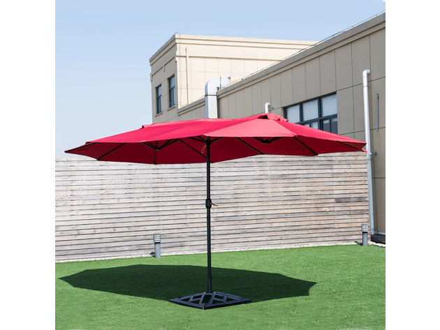 Costway 15' Market Outdoor Umbrella Double-Sided Twin Patio Umbrella with Crank Wine Red