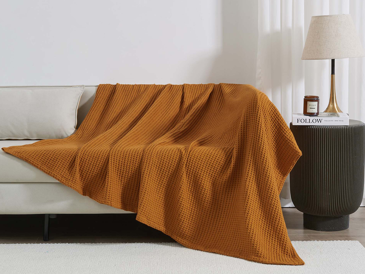 Vintage Cotton Waffle Blanket (Throw/Bronze)