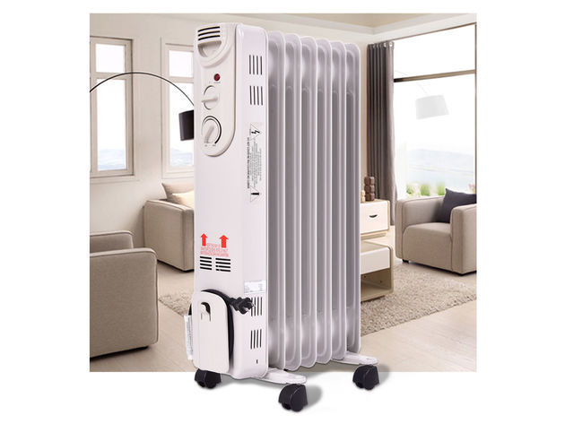 Costway 1500W Electric Oil Filled Radiator Space Heater 5-Fin Thermostat Room Radiant White