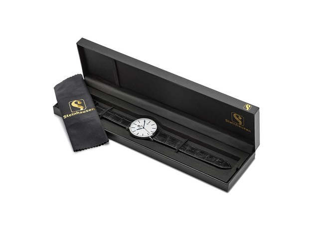 Steinhausen Mens Delemont Stainless Steel Black Dial Black Strap Watch