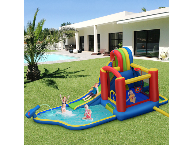 Costway Inflatable Kid Bounce House Slide Climbing Splash Pool Jumping Castle - As Picture Shows