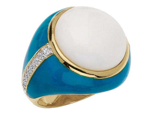Cheryl M. Created Agate Cocktail Ring with Cubic Zirconia (CZ) (CZ) in Sterling Silver with Gold Plating 