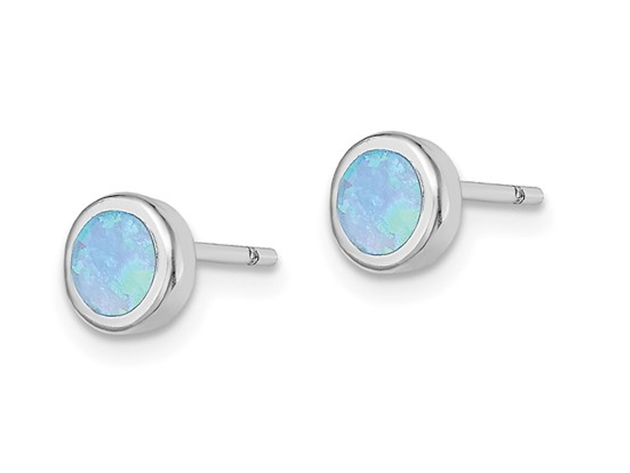 Lab-Created Blue Opal 3mm Solitaire Stud Earrings in Sterling Silver