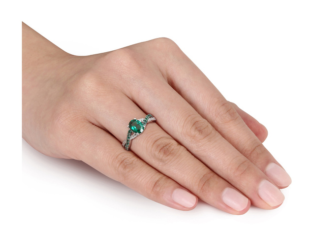 1.20 Carat (ctw) Lab Created Emerald Twist Ring with Accent Diamonds in 10K White Gold - 9