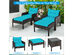 5 Piece Patio Rattan Furniture Set Sofa Ottoman Table Cushioned Turquoise