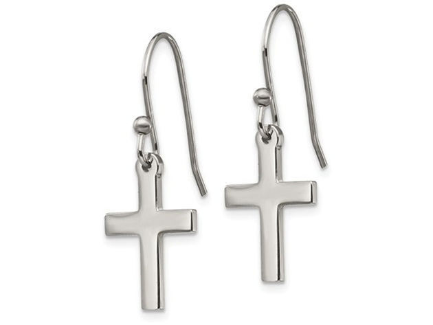 Stainless Steel Polished Cross Earrings