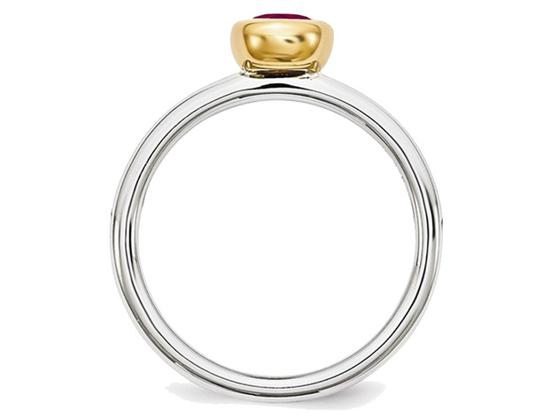 Created Synthetic Ruby 1/2 Carat (ctw) Ring in Sterling Silver With Gold Plating - 10