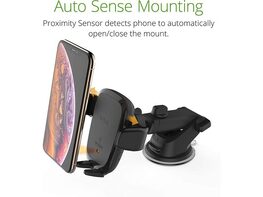 Auto Sense Qi Charging Clamping Dashboard Phone Mount for iPhone, Samsung Galaxy, Huawei, LG, Smartphones