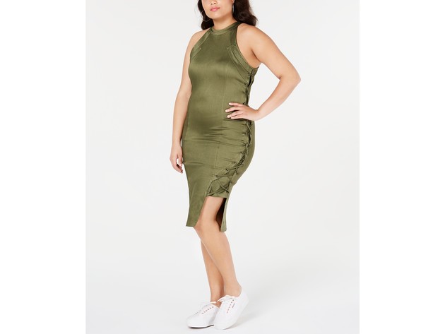 Lala Anthony Women's Trendy Plus Size Lace-Up Bodycon Dress Green Size X-Large