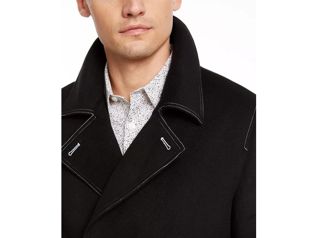 INC International Concepts Men's Contrast Top Stitch Pea Coat  Black Size Extra Large