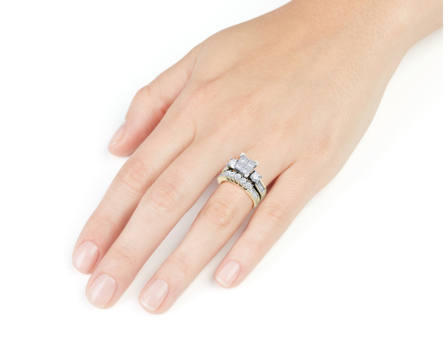 4/5 Carat (ctw H-I, I2-I3) Princess Cut Diamond Engagement Ring & Wedding Band Set in 10K Yellow Gold 