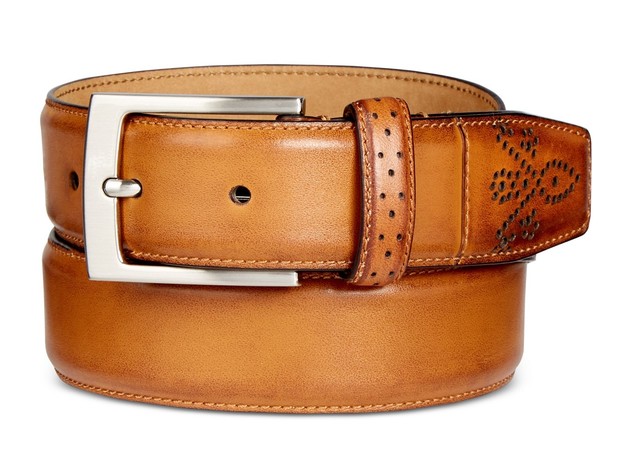 Tasso Elba Men'sFeather-Edge Leather Dress Belt Tan Beige Size 40 Regular
