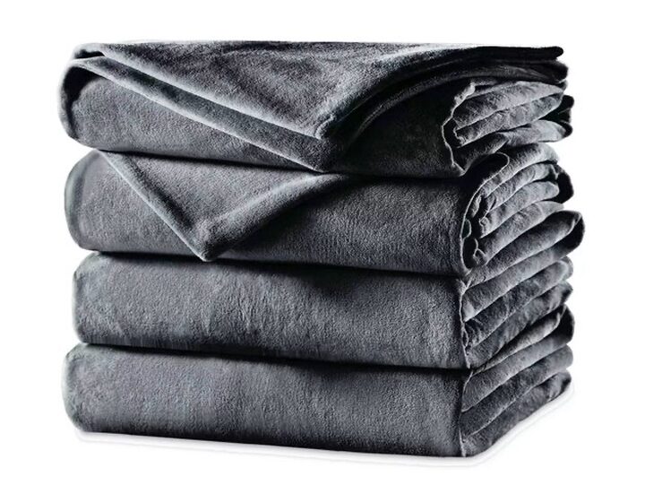 Sunbeam Velvet Plush Electric Heated Blanket Queen Size Brushed Nickel Grey  - Brushed Nickel | StackSocial