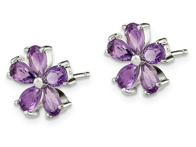 Amethyst Flower Earrings in Sterling Silver