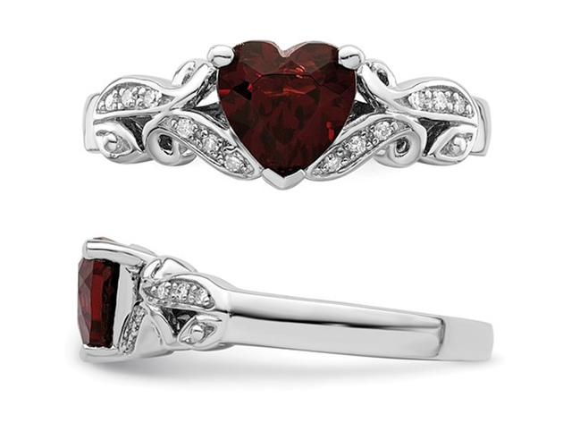 Natural Garnet Promise Heart Ring 1.25 Carat (ctw) in Sterling Silver - 9