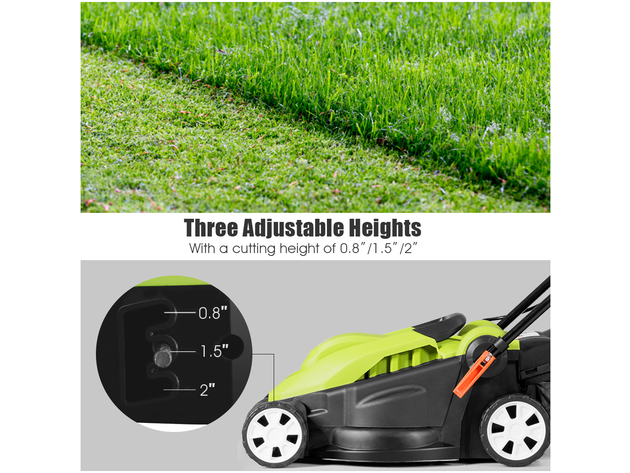 14-Inch 12Amp Lawn Mower w/Folding Handle Electric Push Lawn Corded Mower - Green and Black