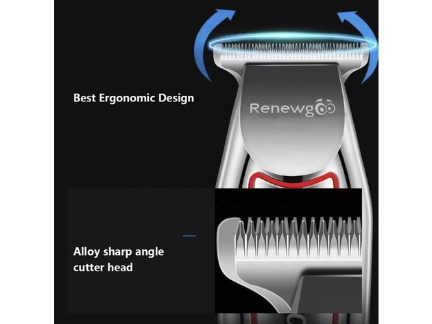 Renewgoo Professional Cordless Hair Trimmer Electric Clipper, Stainless Steel T Blade Ergonomic Design, Rechargeable, Silver