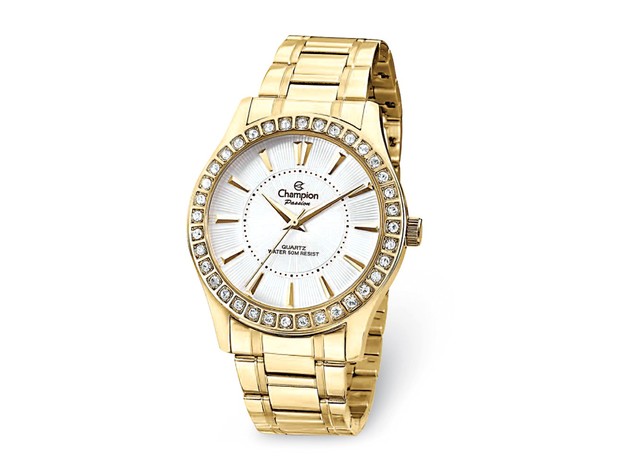 Champion Ladies Passion Gold Tone Crystal Bezel Silver Dial Watch