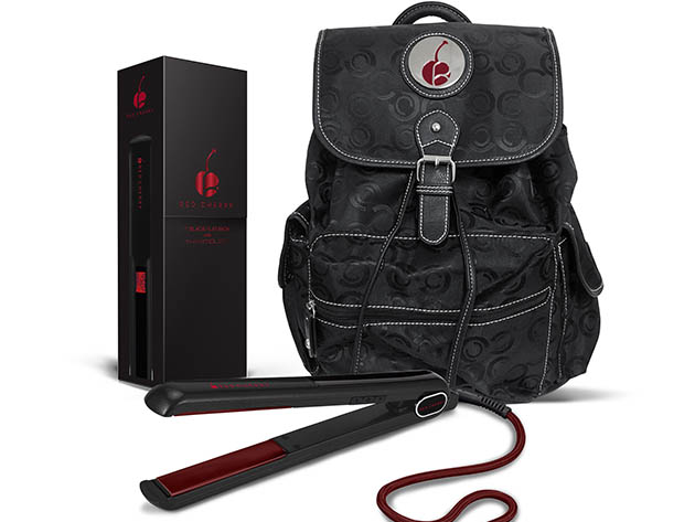 Black Cherry 1" Professional Thermolon One Pass Digital Flat Iron + Backpack